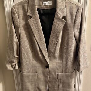 Calvin Klein Houndstooth Jacket in Brown and Cream